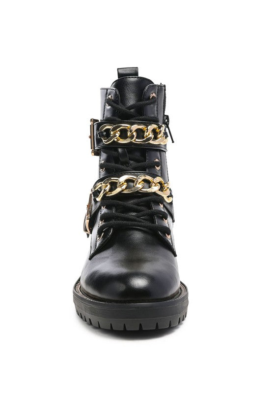 HardCore Biker Combat Boots Metal Chain Lace Up Boots