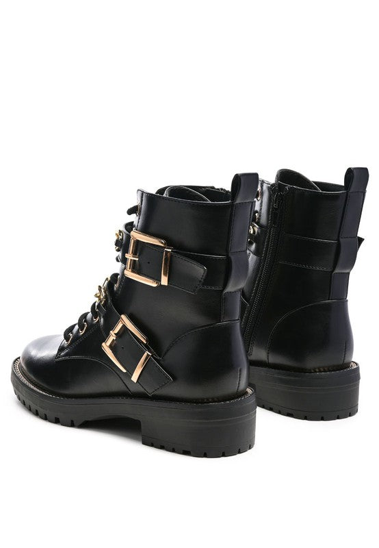 HardCore Biker Combat Boots Metal Chain Lace Up Boots