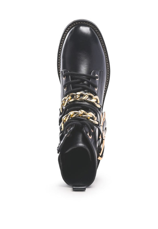 HardCore Biker Combat Boots Metal Chain Lace Up Boots