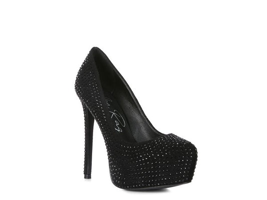 Diamante Stud Faux Suede High Heeled Pumps