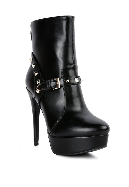 Faux Leather Ankle Boot with Silver Metal Studded