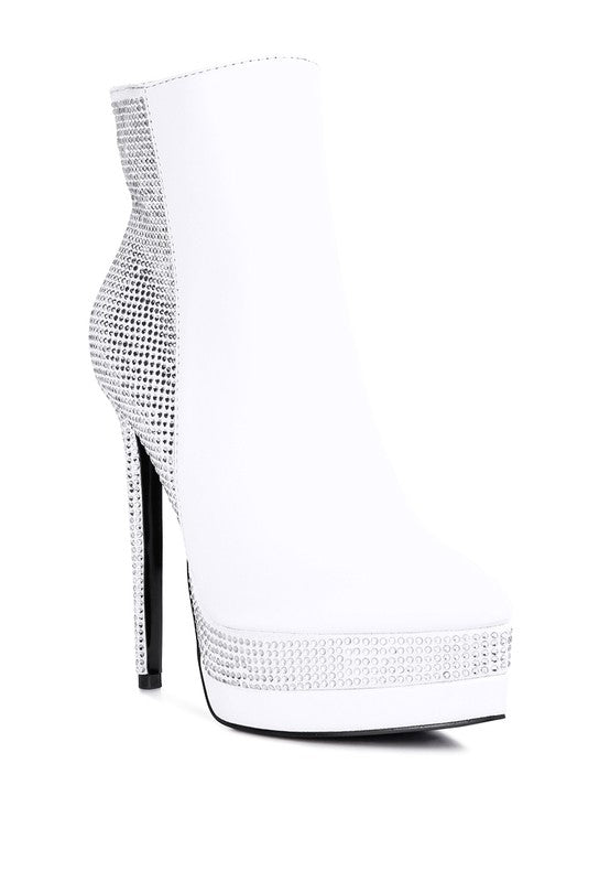 ENCANTO Bejeweled Platform Pu Leather High Heeled Ankle Boot