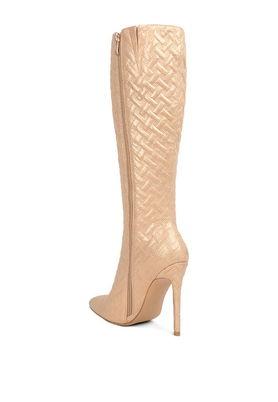 Fashion Quilted Print High Heel Knee Boots