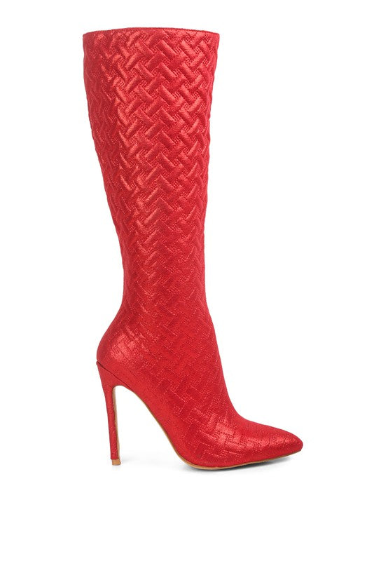 Fashion Quilted Print High Heel Knee Boots