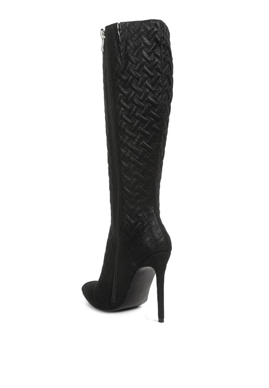 Fashion Quilted Print High Heel Knee Boots