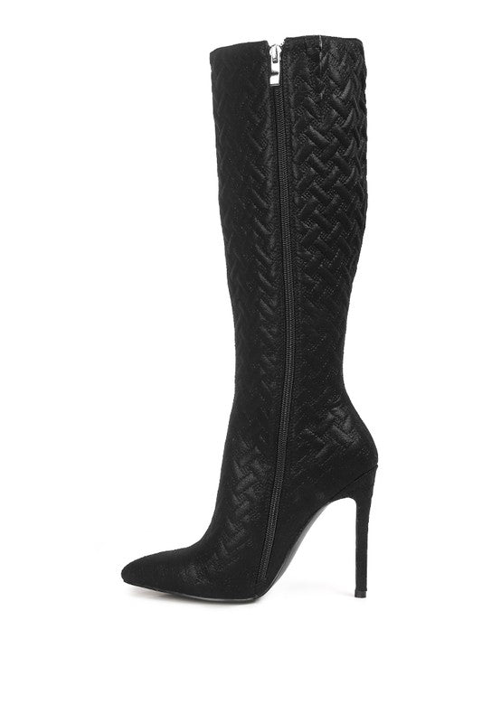 Fashion Quilted Print High Heel Knee Boots