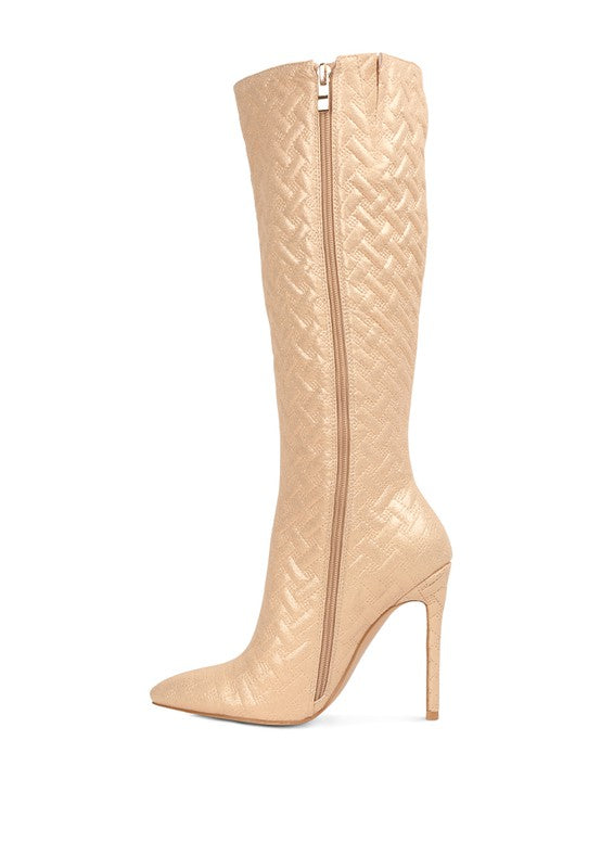 Fashion Quilted Print High Heel Knee Boots