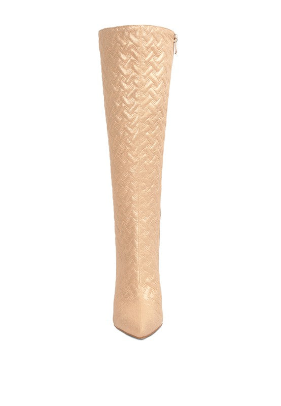 Fashion Quilted Print High Heel Knee Boots