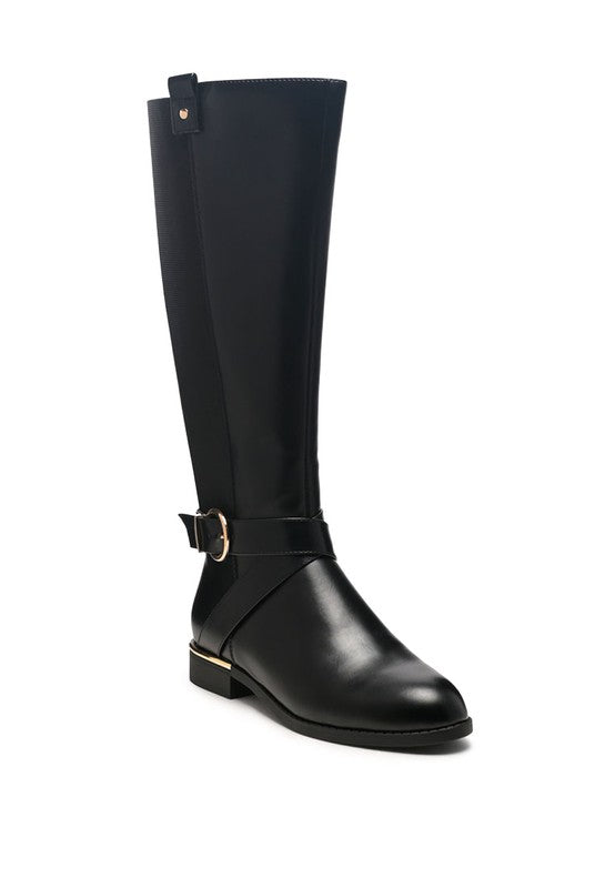 Round Toe Derby Day Boots/ Metal Trim Buckle Knee High Boots