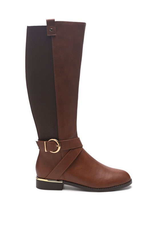 Round Toe Derby Day Boots/ Metal Trim Buckle Knee High Boots