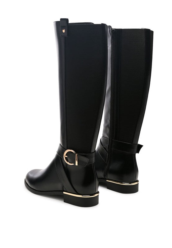 Round Toe Derby Day Boots/ Metal Trim Buckle Knee High Boots