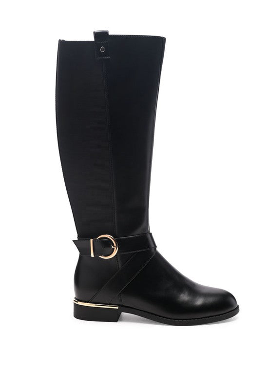 Round Toe Derby Day Boots/ Metal Trim Buckle Knee High Boots