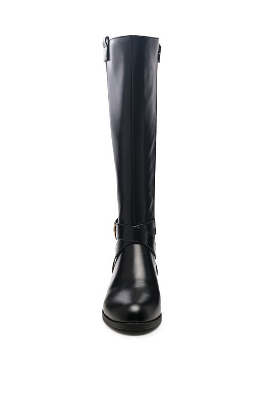 Round Toe Derby Day Boots/ Metal Trim Buckle Knee High Boots