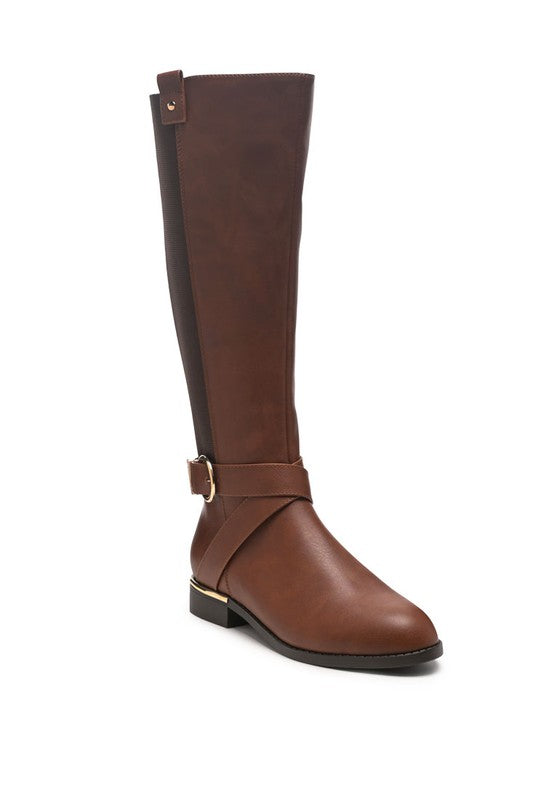 Round Toe Derby Day Boots/ Metal Trim Buckle Knee High Boots