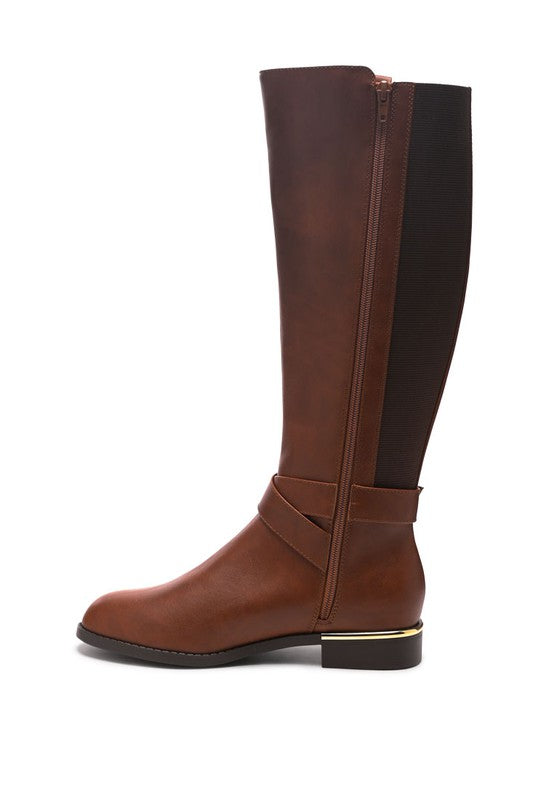 Round Toe Derby Day Boots/ Metal Trim Buckle Knee High Boots