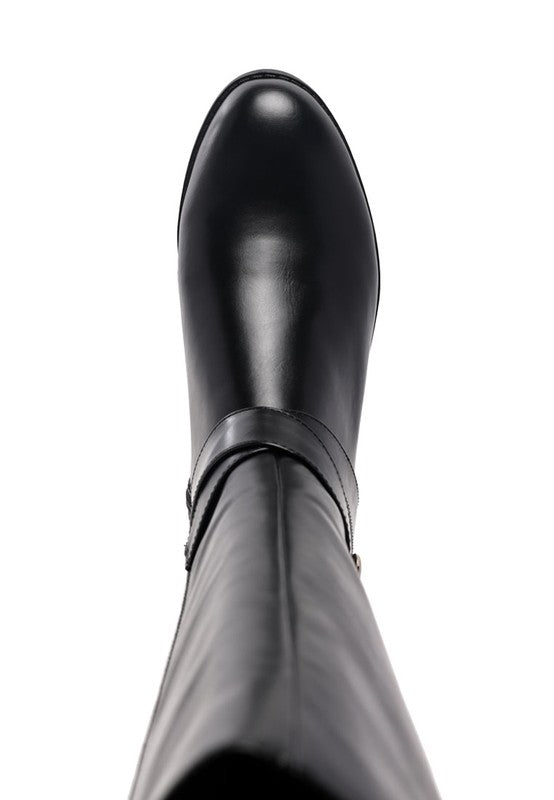 Round Toe Derby Day Boots/ Metal Trim Buckle Knee High Boots