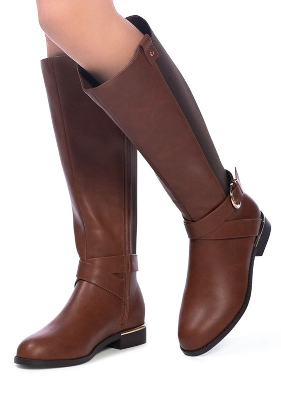 Round Toe Derby Day Boots/ Metal Trim Buckle Knee High Boots