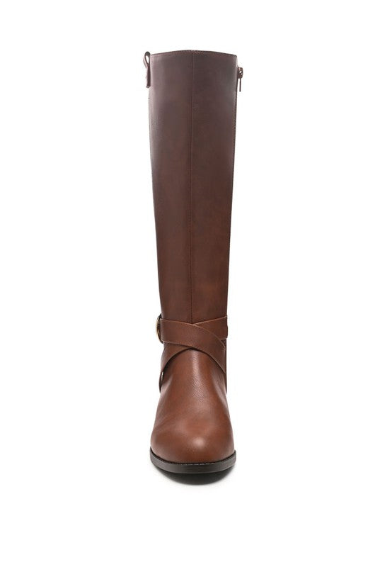 Round Toe Derby Day Boots/ Metal Trim Buckle Knee High Boots