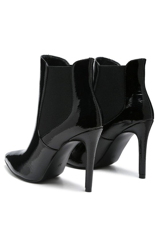 Vegan Leather Pointed Toe High Heeled Ankle Boot