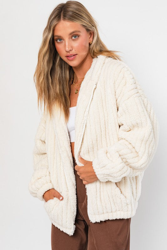 OVERSIZED FLEECE HOODIE JACKET