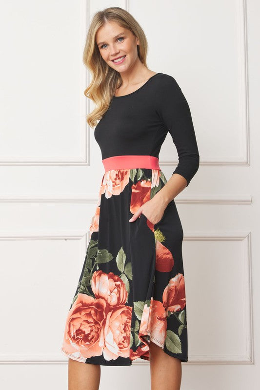 Curved Hem Long Sleeve Midi Dress