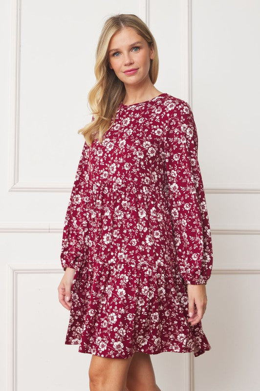 Plus Size Floral Crew Neck Mini Dress