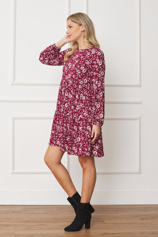 Plus Size Floral Crew Neck Mini Dress