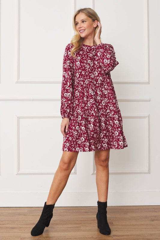 Plus Size Floral Crew Neck Mini Dress