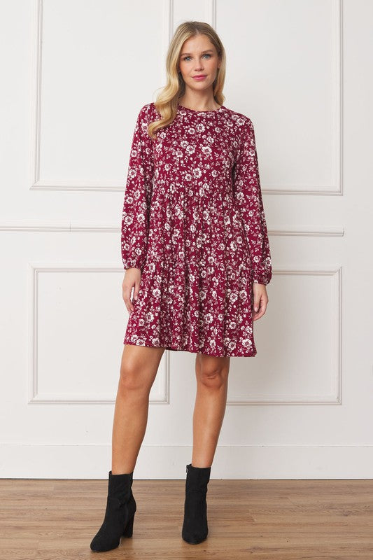 Plus Size Floral Crew Neck Mini Dress