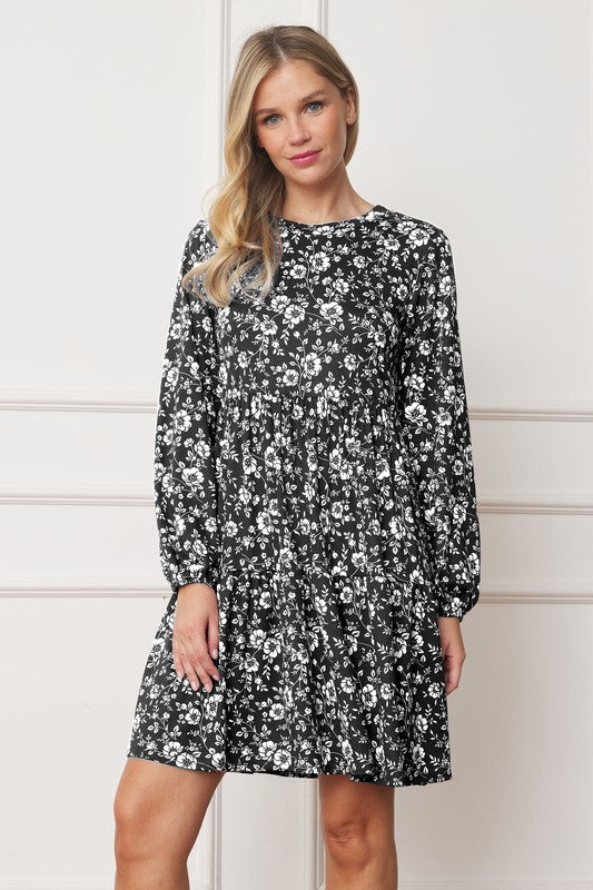 Plus Size Floral Crew Neck Mini Dress