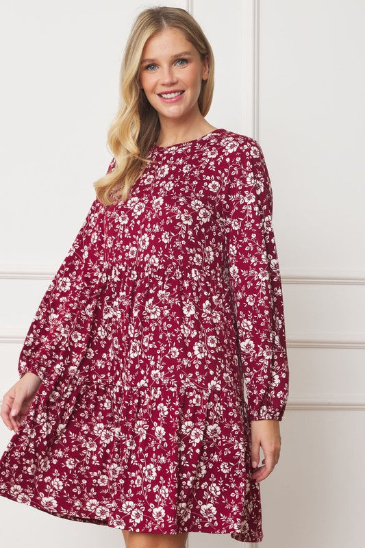 Plus Size Floral Crew Neck Mini Dress