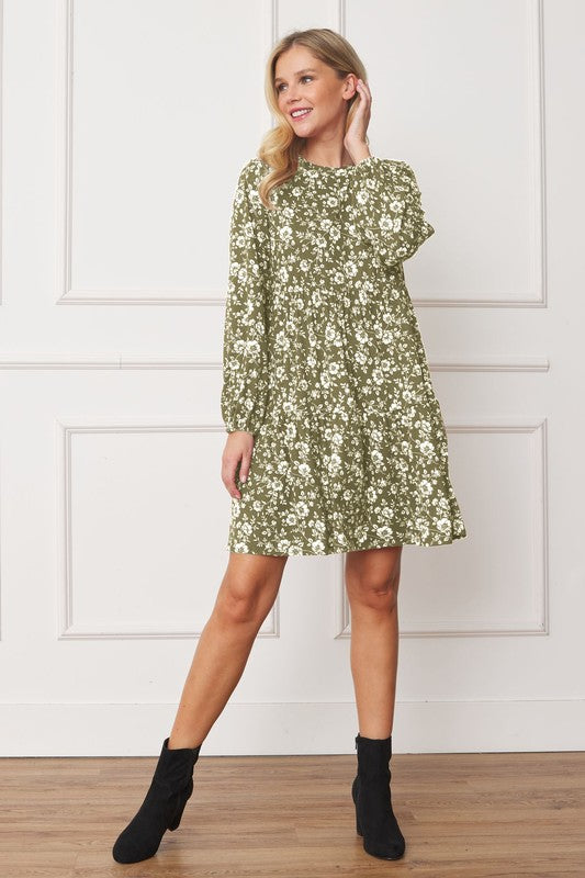 Plus Size Floral Crew Neck Mini Dress