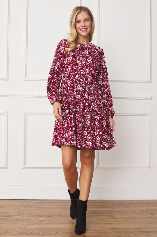 Plus Size Floral Crew Neck Mini Dress