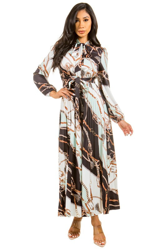 Marble Print Long Sleeve Button Maxi