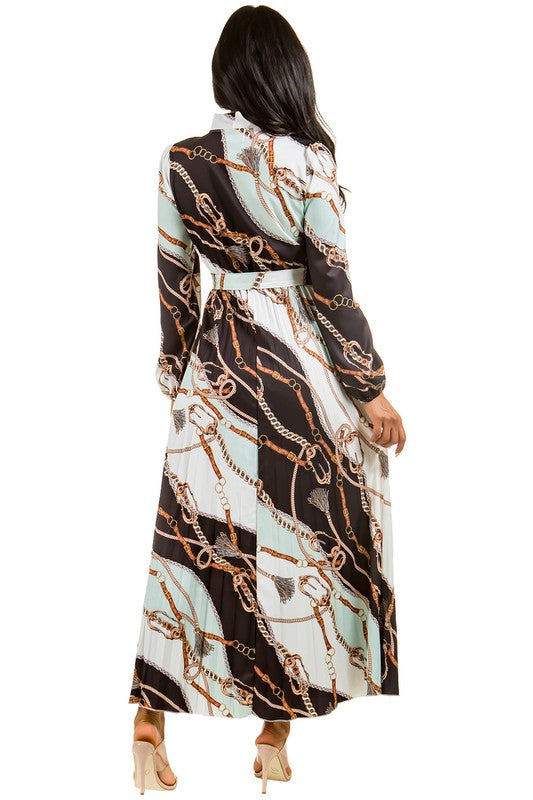 Marble Print Long Sleeve Button Maxi