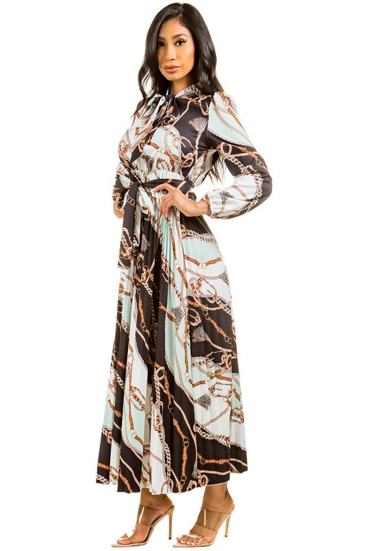 Marble Print Long Sleeve Button Maxi