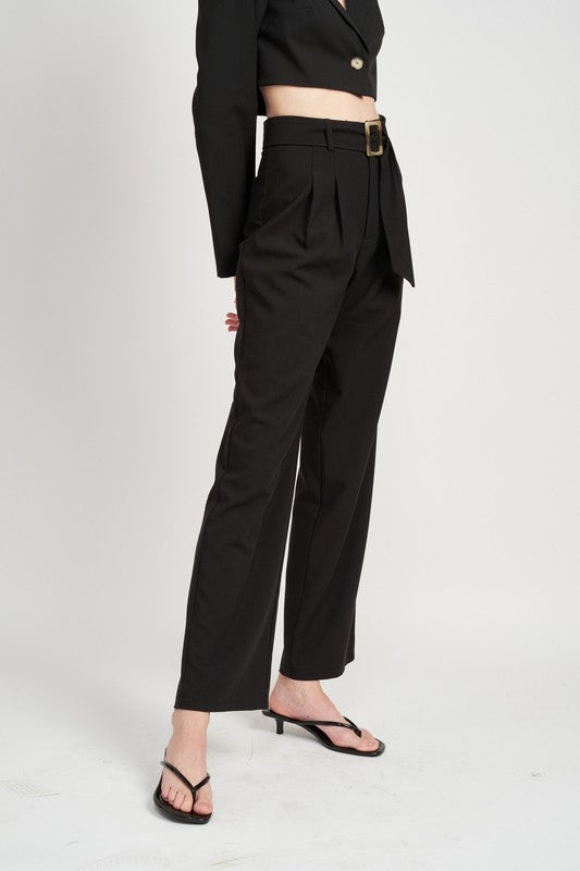 Pleated Side Leg Pants with Belt