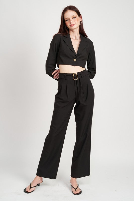 Pleated Side Leg Pants with Belt