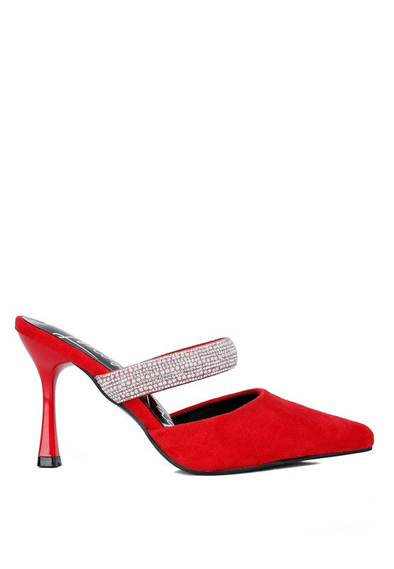 Dressy Red and Silver Low Heel Mules