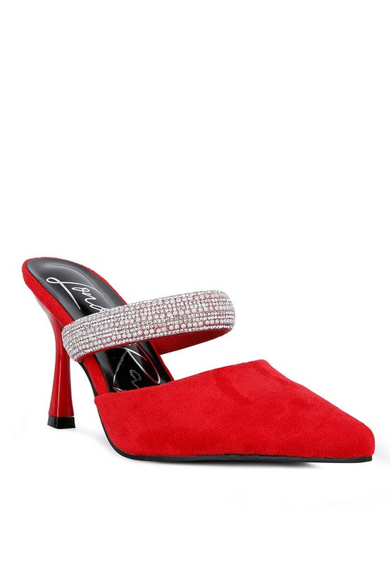 Dressy Red and Silver Low Heel Mules