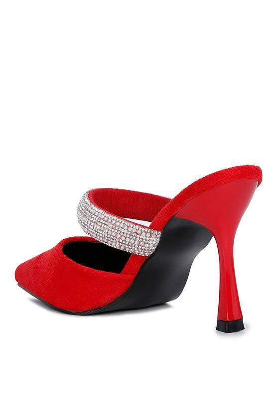 Dressy Red and Silver Low Heel Mules