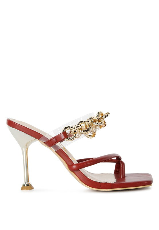 Social Bee Link Chain Embellished Heel Slide In Dressy Sandals