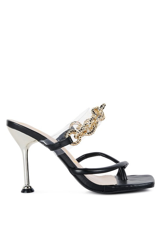 Social Bee Link Chain Embellished Heel Slide In Dressy Sandals