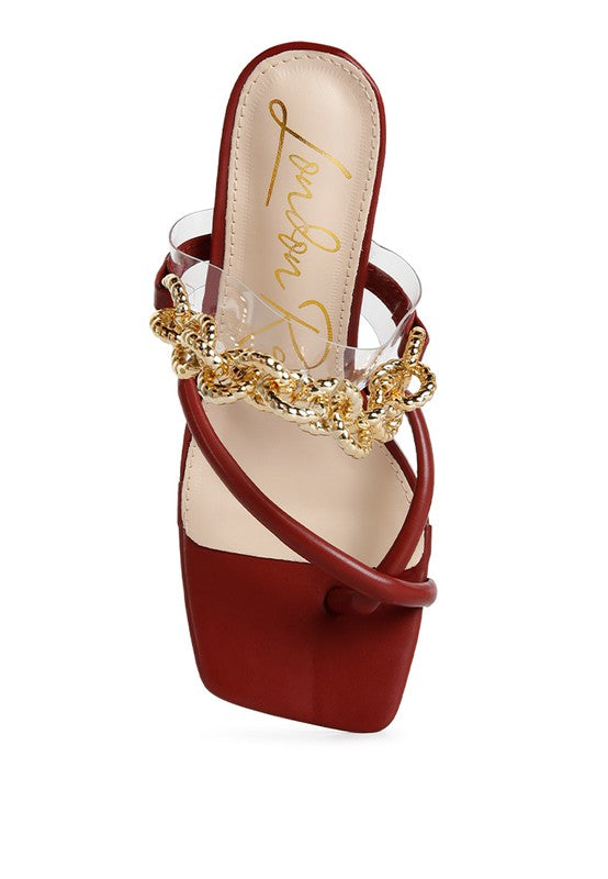 Social Bee Link Chain Embellished Heel Slide In Dressy Sandals