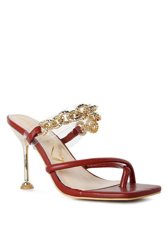 Social Bee Link Chain Embellished Heel Slide In Dressy Sandals