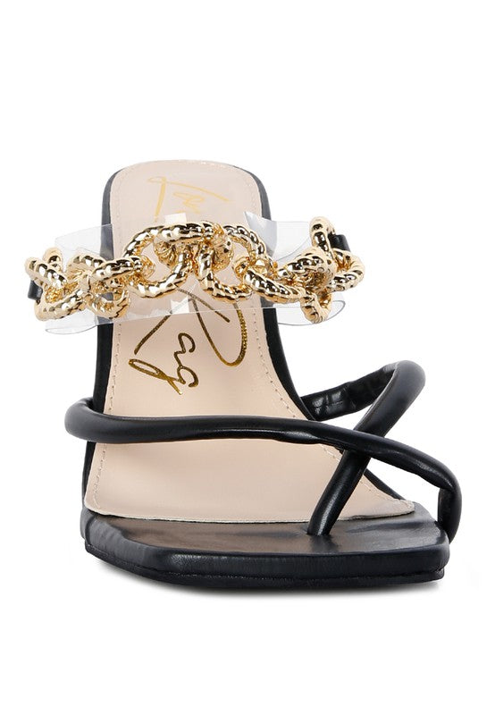 Social Bee Link Chain Embellished Heel Slide In Dressy Sandals