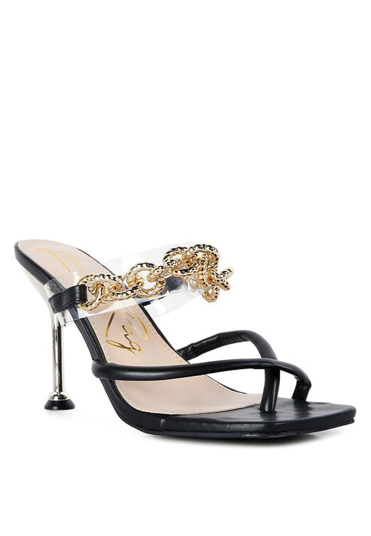 Social Bee Link Chain Embellished Heel Slide In Dressy Sandals