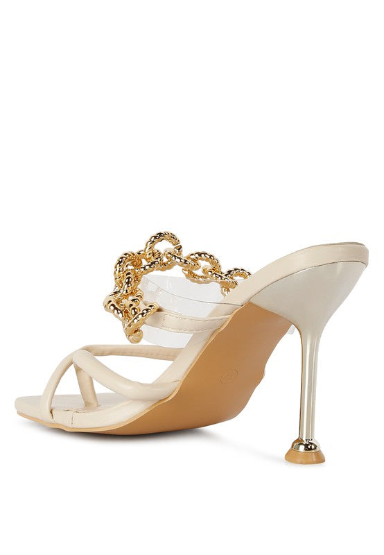 Social Bee Link Chain Embellished Heel Slide In Dressy Sandals