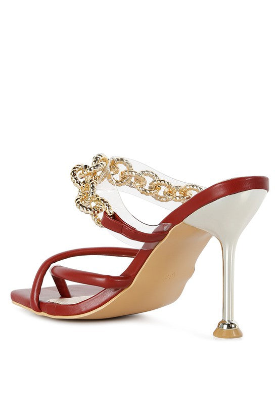 Social Bee Link Chain Embellished Heel Slide In Dressy Sandals