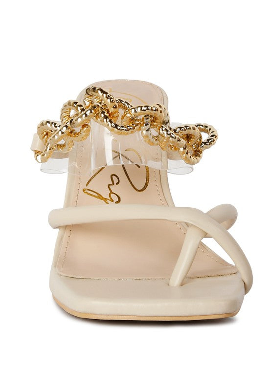 Social Bee Link Chain Embellished Heel Slide In Dressy Sandals